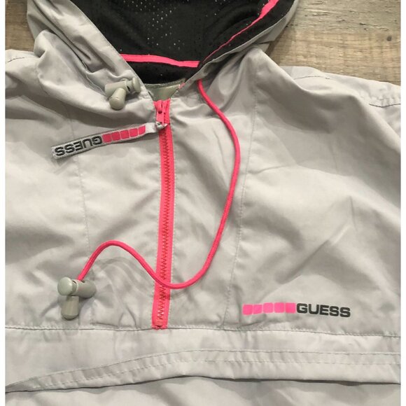 Guess Womens Gray with Pink Trim Womens XL Hooded 1/4 Zip Jacket Windbreaker - Picture 2 of 6